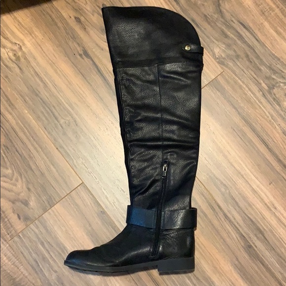 Black Faux Leather Over the Knee Boots - Picture 2 of 5